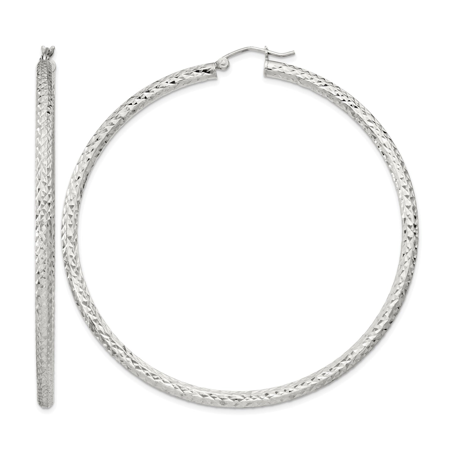 Sterling Silver D/C 3x65mm Hoop Earrings
