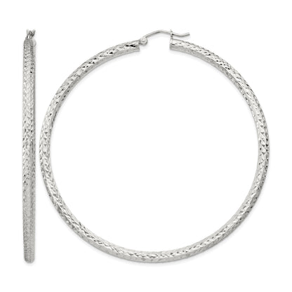 Sterling Silver D/C 3x65mm Hoop Earrings