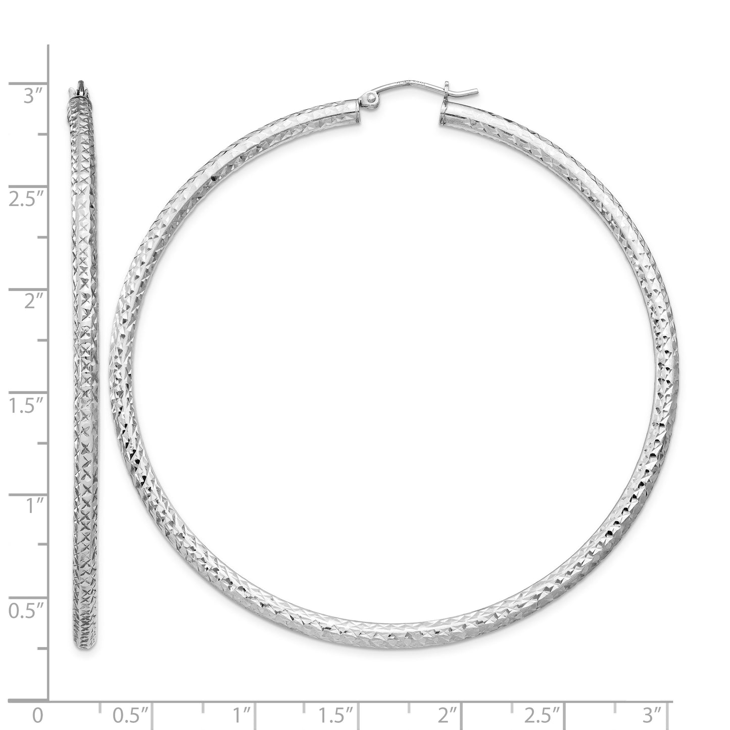 Sterling Silver Rhodium-plated D/C 3x70mm Hoop Earrings