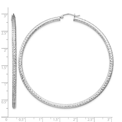 Sterling Silver Rhodium-plated D/C 3x70mm Hoop Earrings