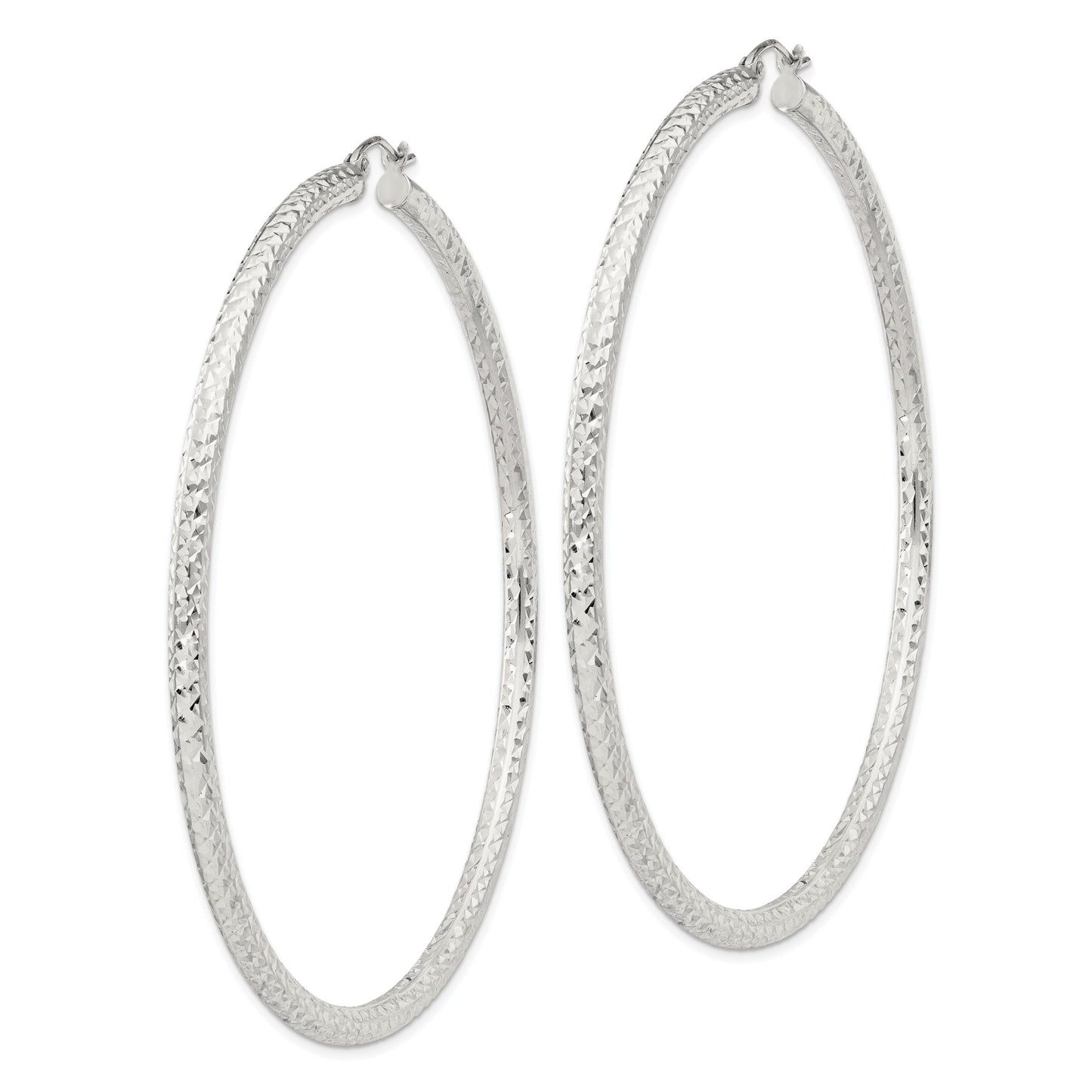 Sterling Silver D/C 3x70mm Hoop Earrings
