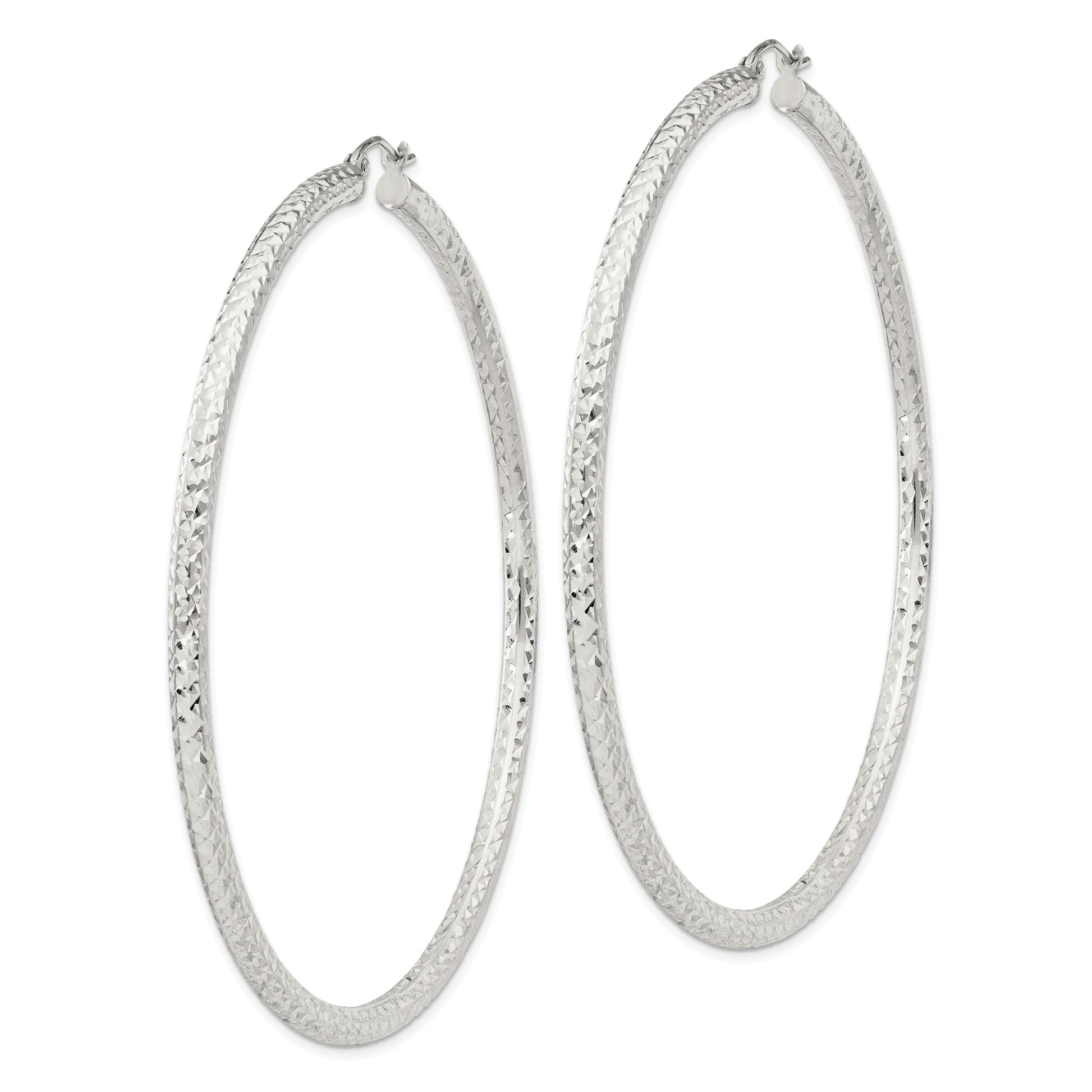 Sterling Silver D/C 3x70mm Hoop Earrings