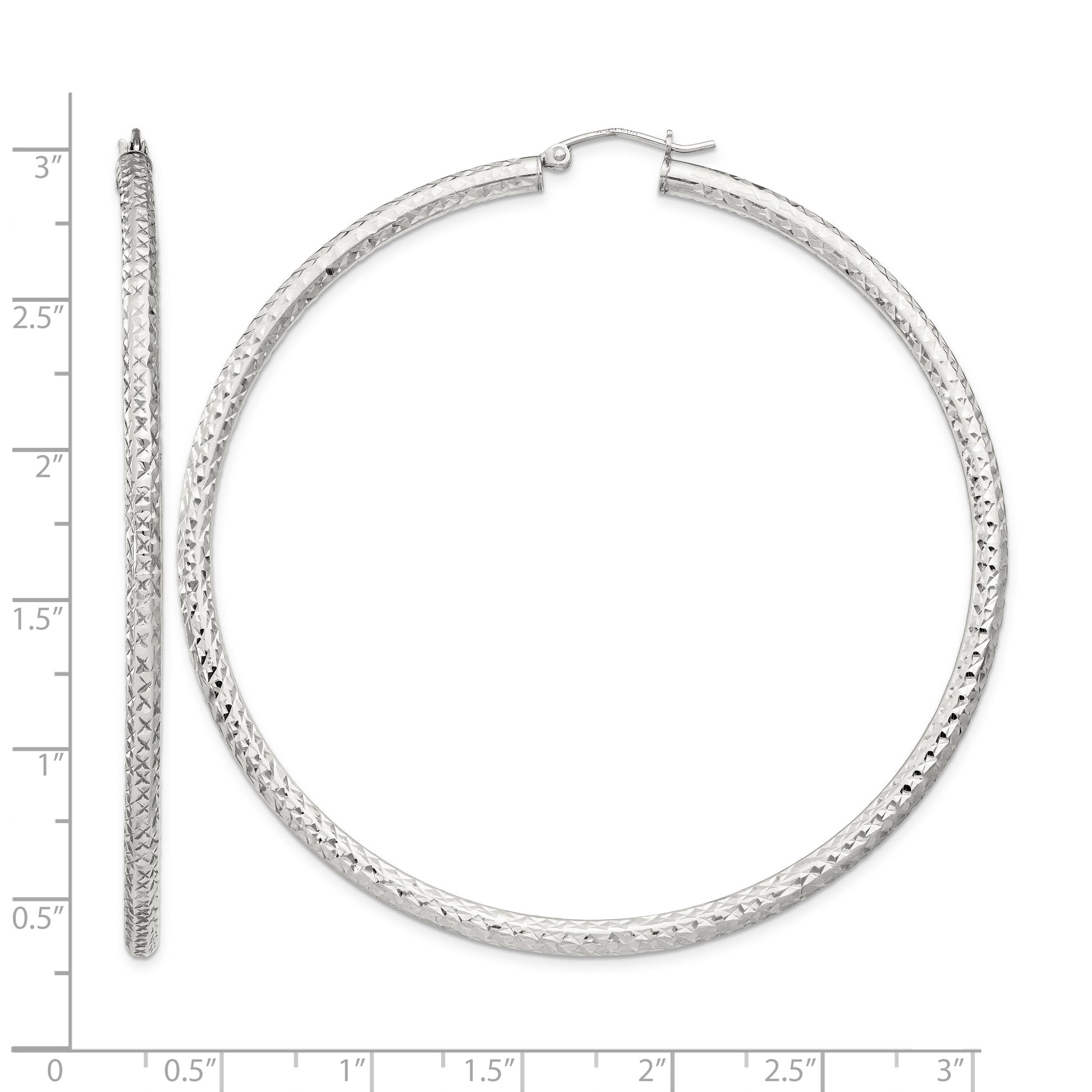 Sterling Silver D/C 3x70mm Hoop Earrings