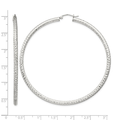 Sterling Silver D/C 3x70mm Hoop Earrings