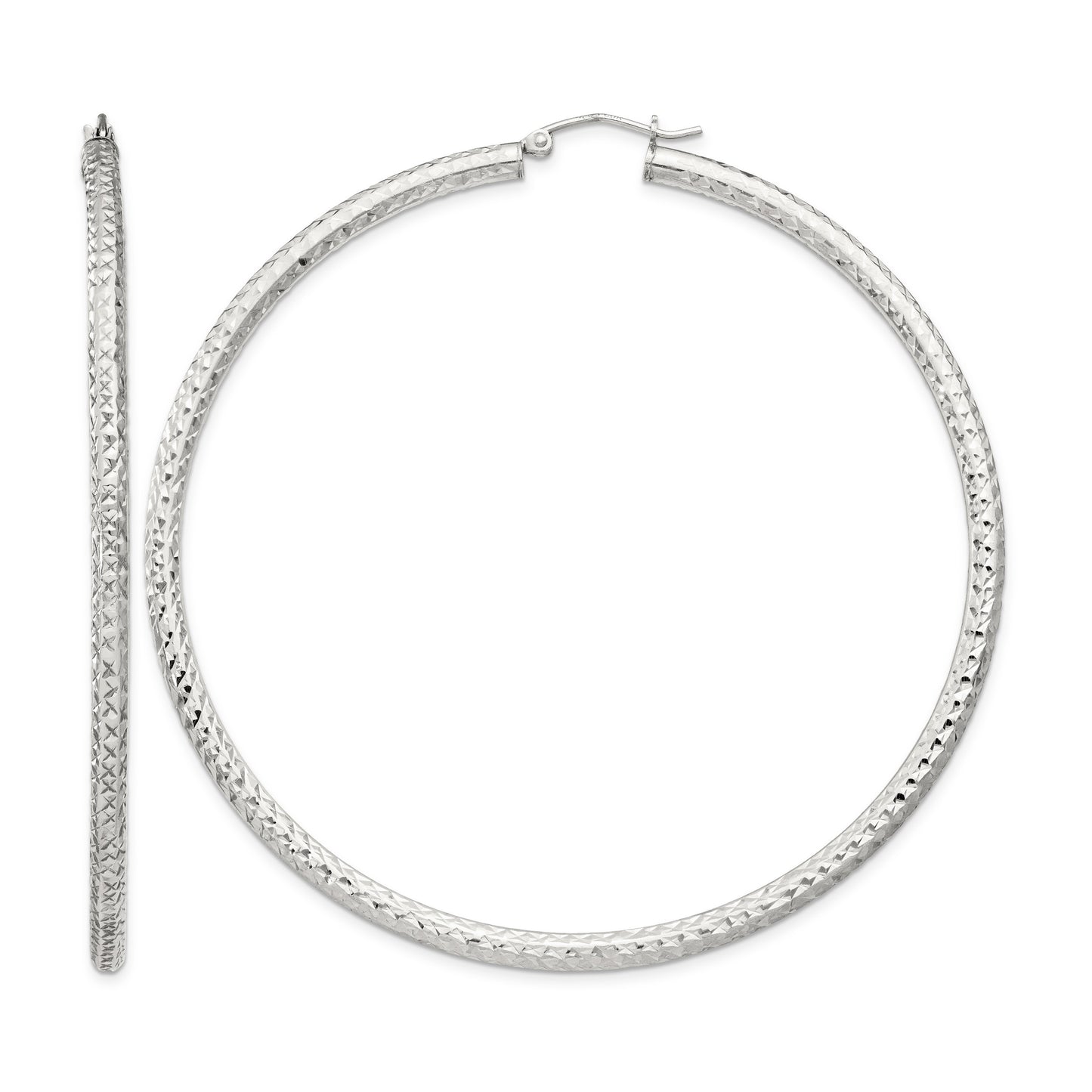 Sterling Silver D/C 3x70mm Hoop Earrings