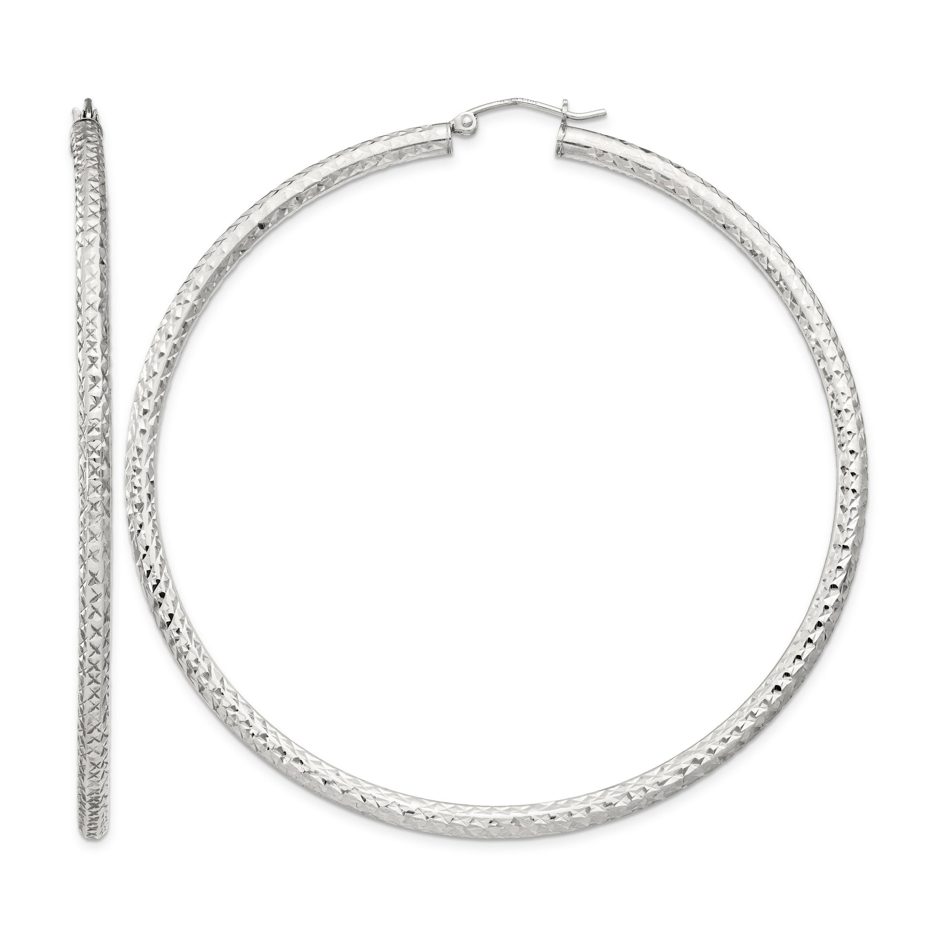 Sterling Silver D/C 3x70mm Hoop Earrings