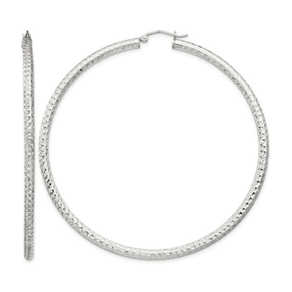 Sterling Silver D/C 3x70mm Hoop Earrings