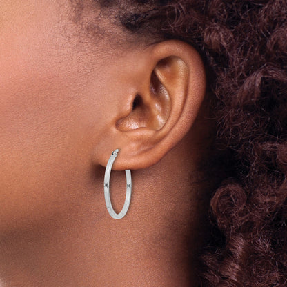 Sterling Silver Rhodium-plated 1.5x25mm Hoop Earrings