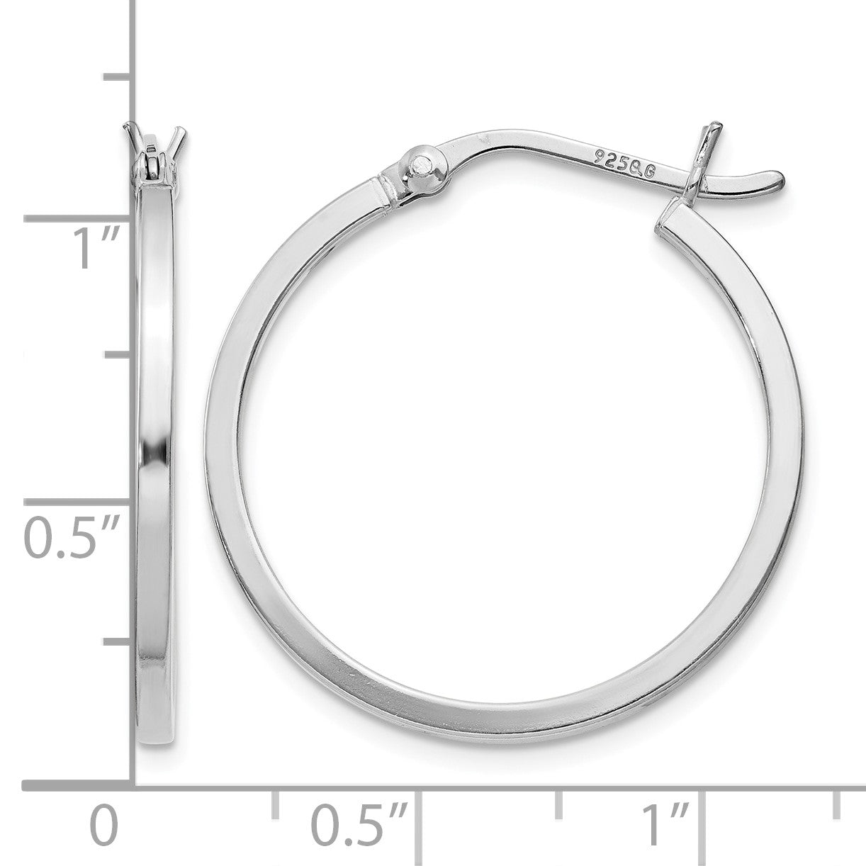 Sterling Silver Rhodium-plated 1.5x25mm Hoop Earrings