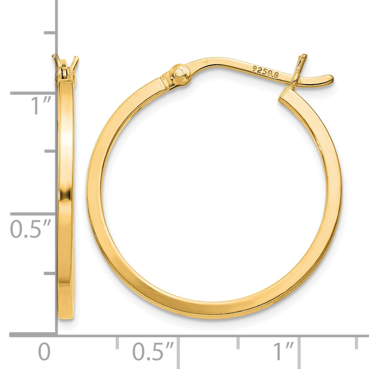Sterling Silver Flash Gold-plated 1.5x25mm Hoop Earrings