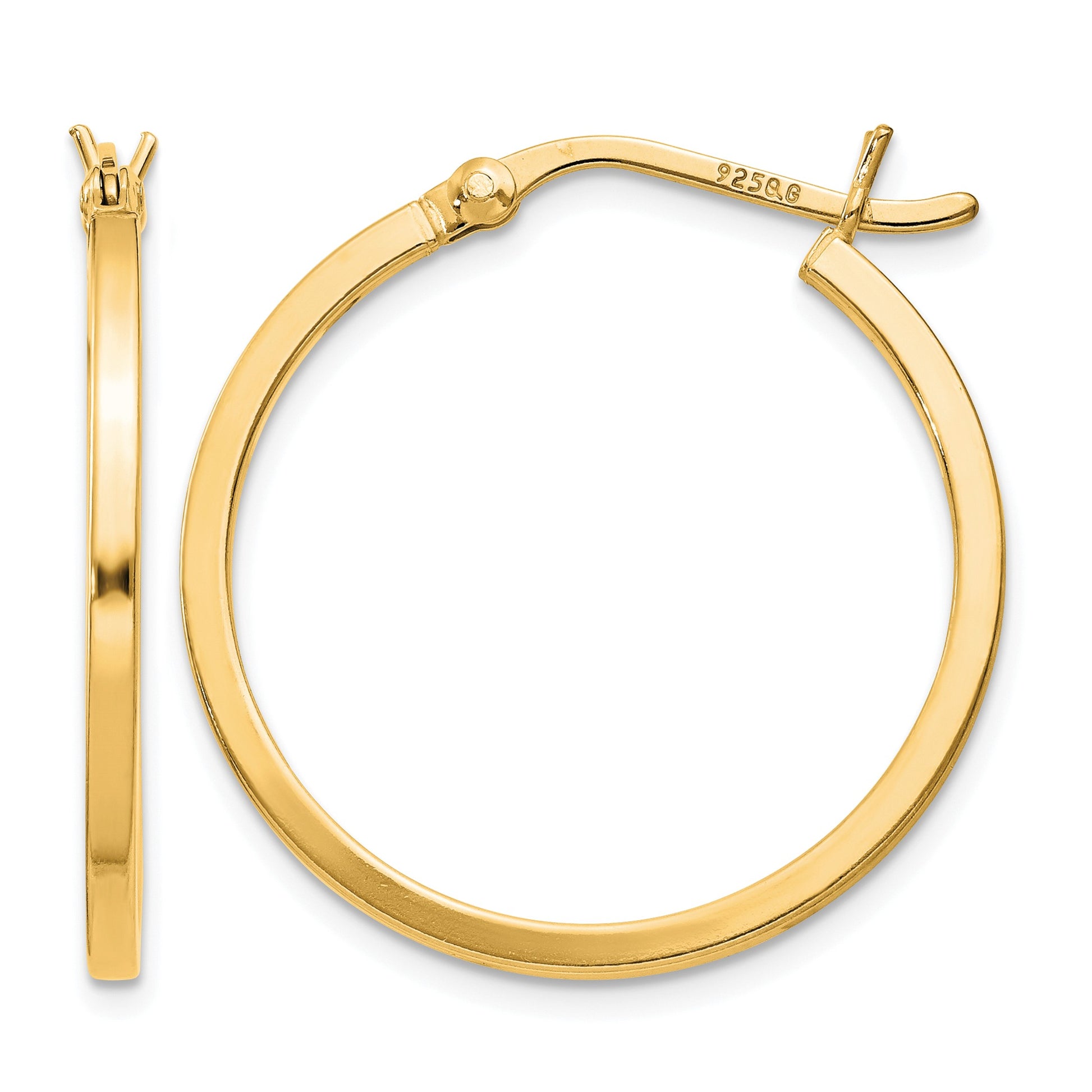 Sterling Silver Flash Gold-plated 1.5x25mm Hoop Earrings