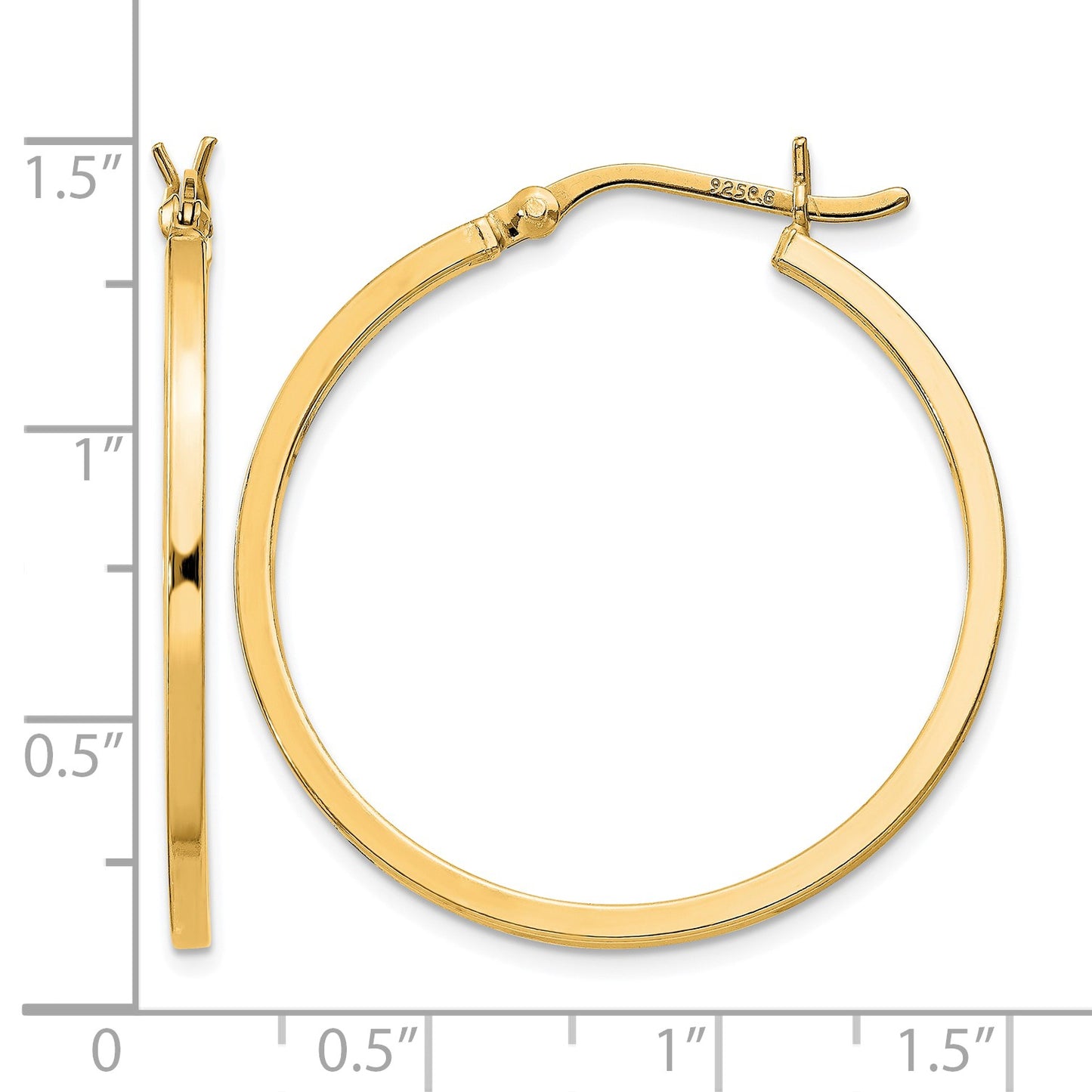 Sterling Silver Flash Gold-plated 1.5x30mm Hoop Earrings