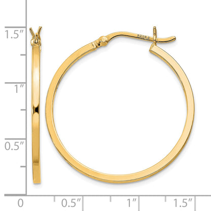 Sterling Silver Flash Gold-plated 1.5x30mm Hoop Earrings
