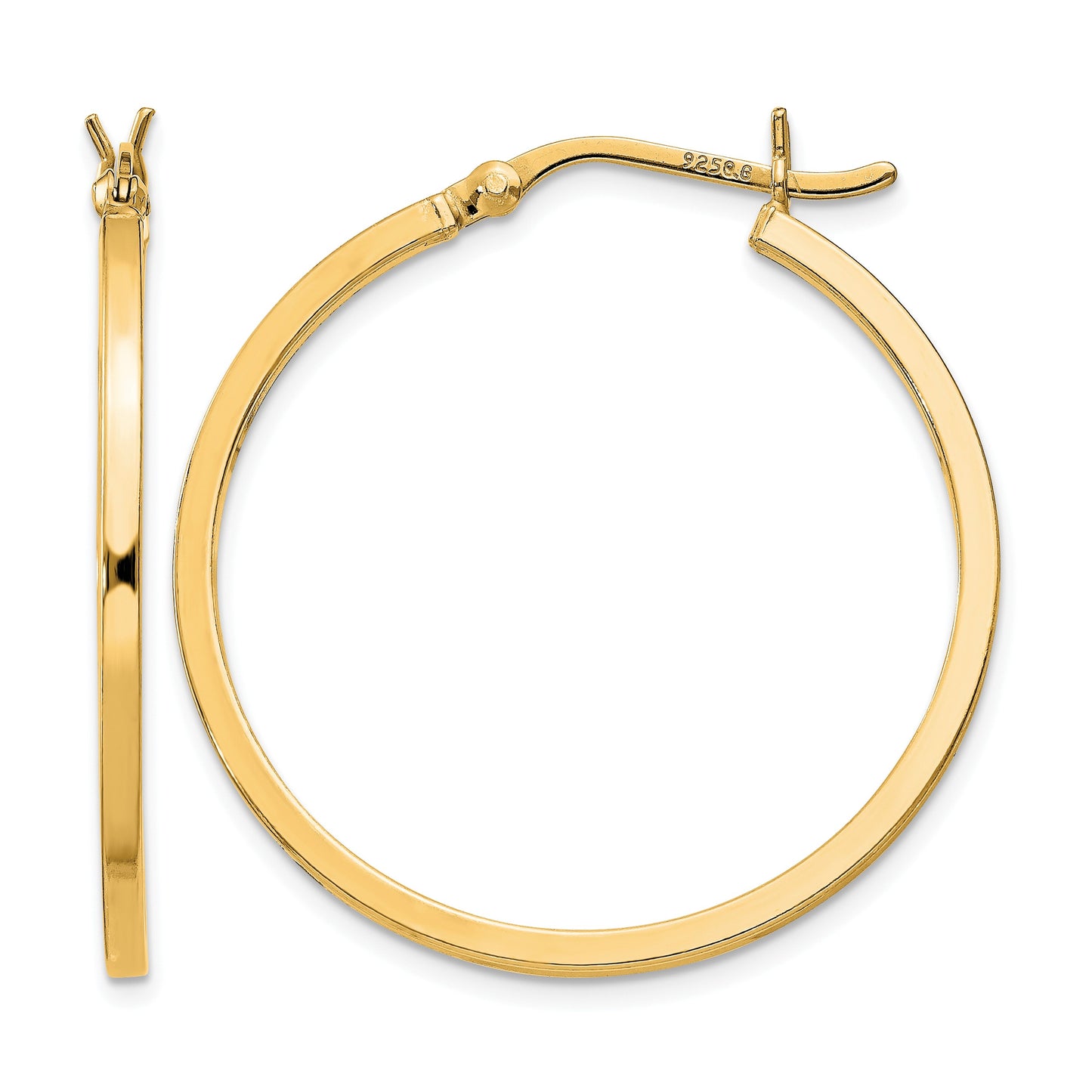 Sterling Silver Flash Gold-plated 1.5x30mm Hoop Earrings