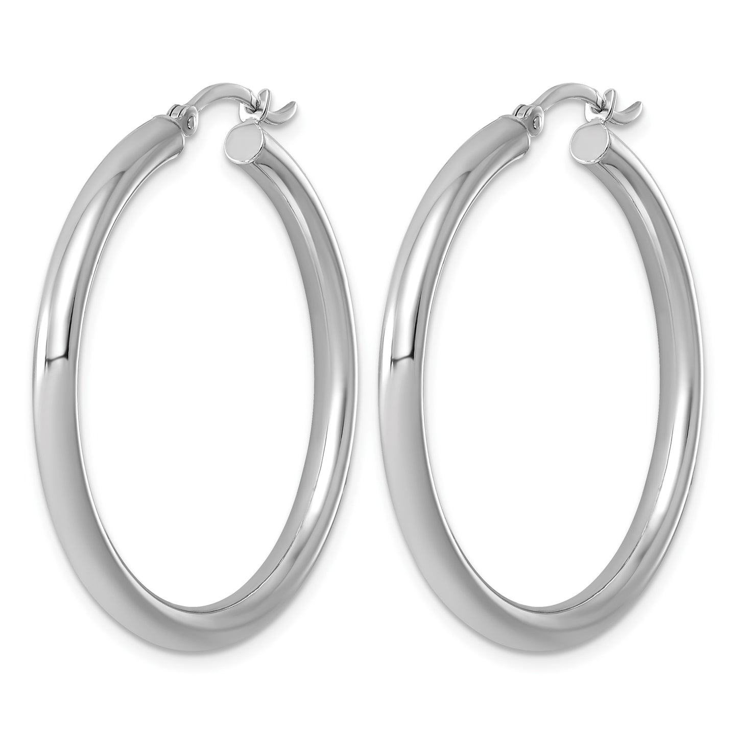 Sterling Silver Rhodium-plated 3mm Round Hoop Earrings
