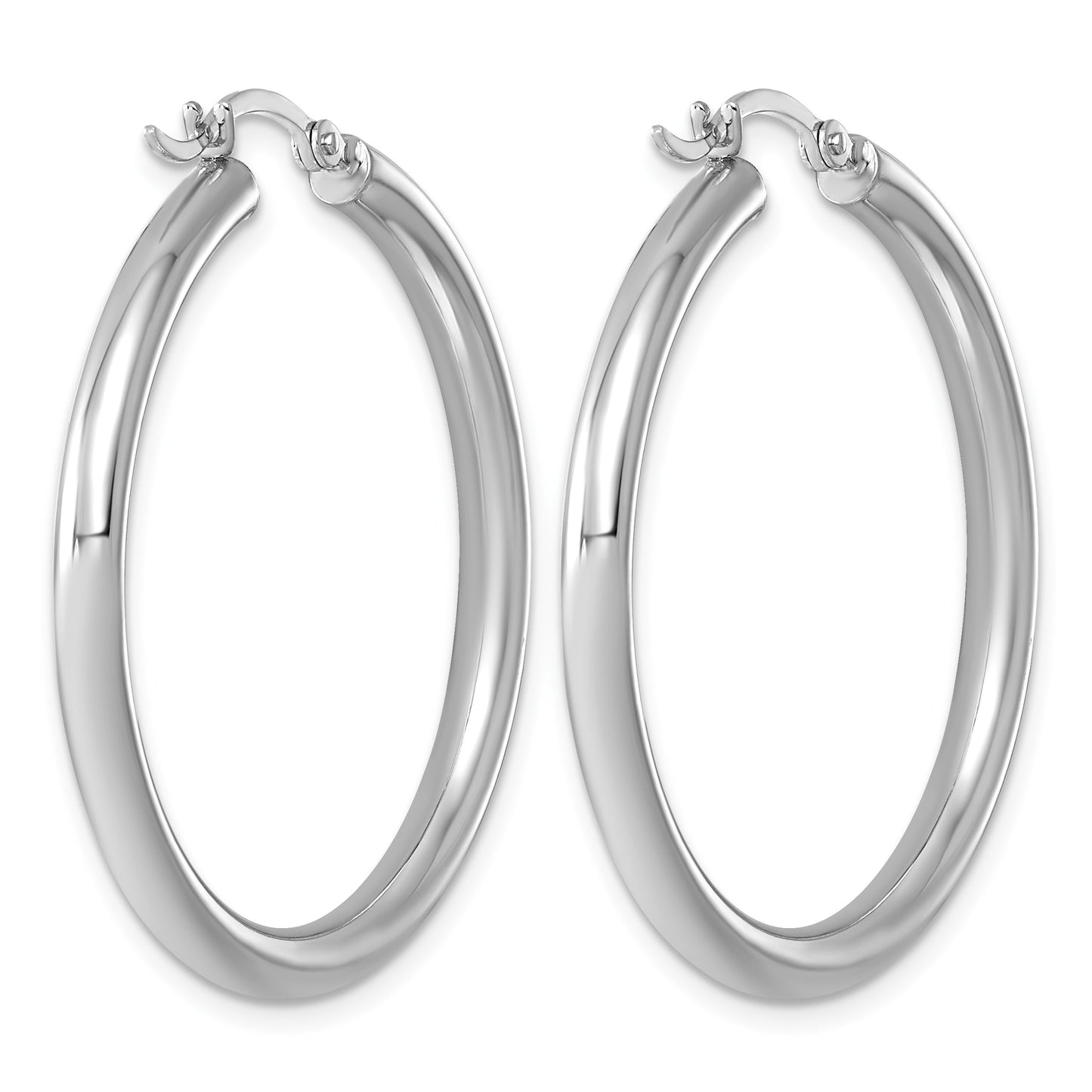 Sterling Silver Rhodium-plated 3mm Round Hoop Earrings