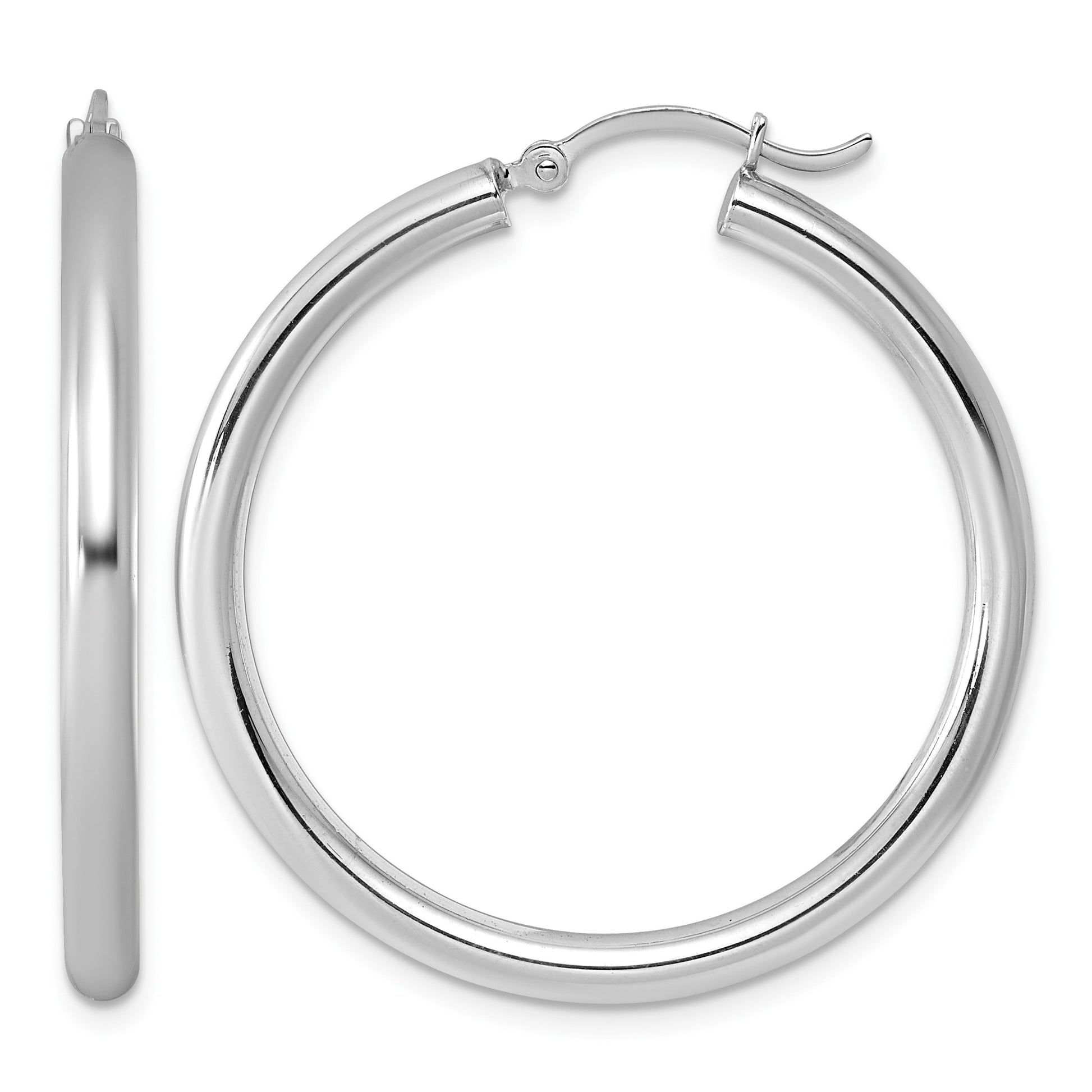 Sterling Silver Rhodium-plated 3mm Round Hoop Earrings
