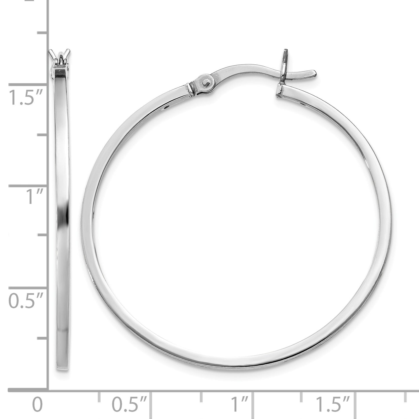 Sterling Silver Rhodium-plated 1.5x35mm Hoop Earrings