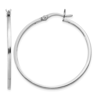 Sterling Silver Rhodium-plated 1.5x35mm Hoop Earrings
