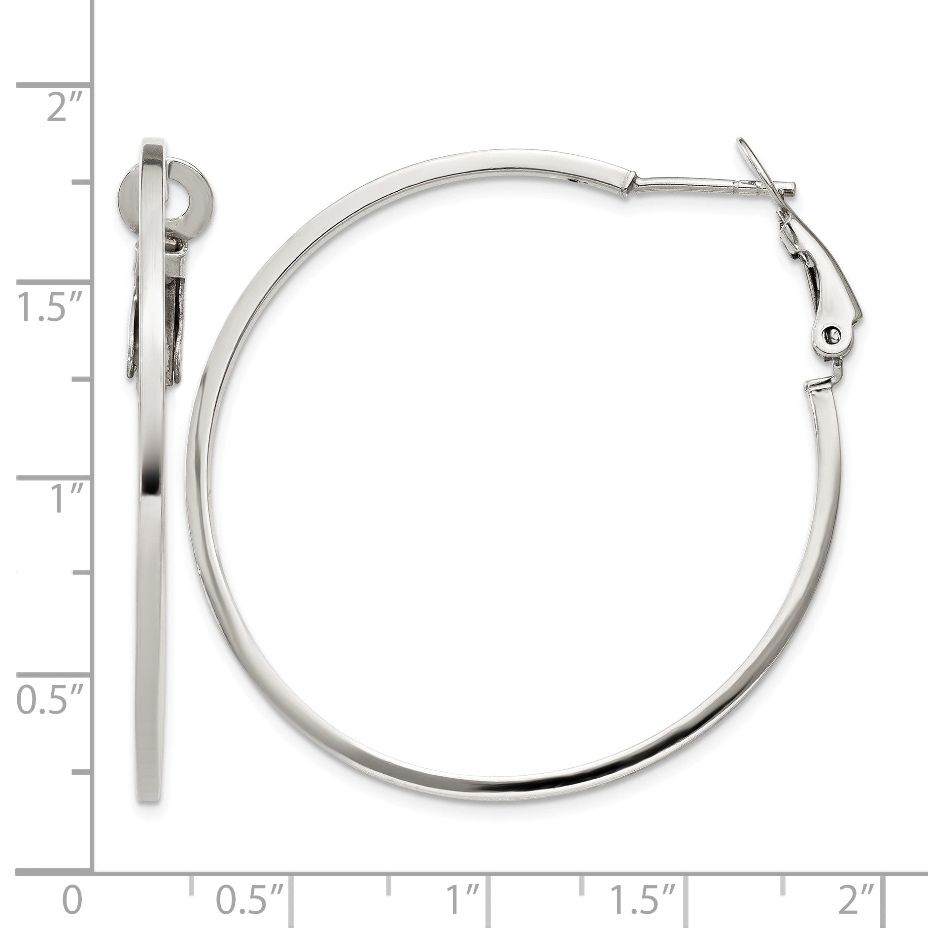 Sterling Silver RH-plated 1.5x40mm Omega Back Round Hoop Earrings