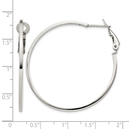 Sterling Silver RH-plated 1.5x40mm Omega Back Round Hoop Earrings