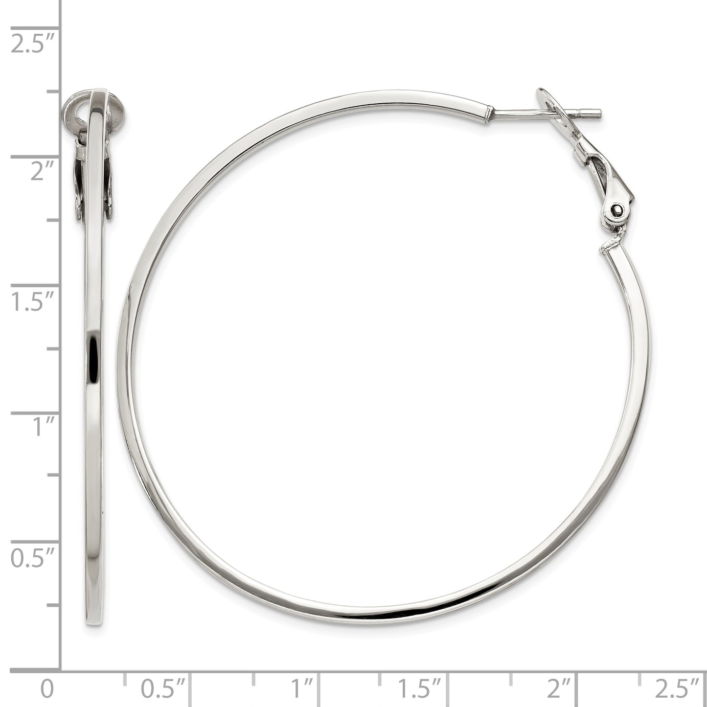 Sterling Silver RH-plated 1.5x50mm Omega Back Round Hoop Earrings