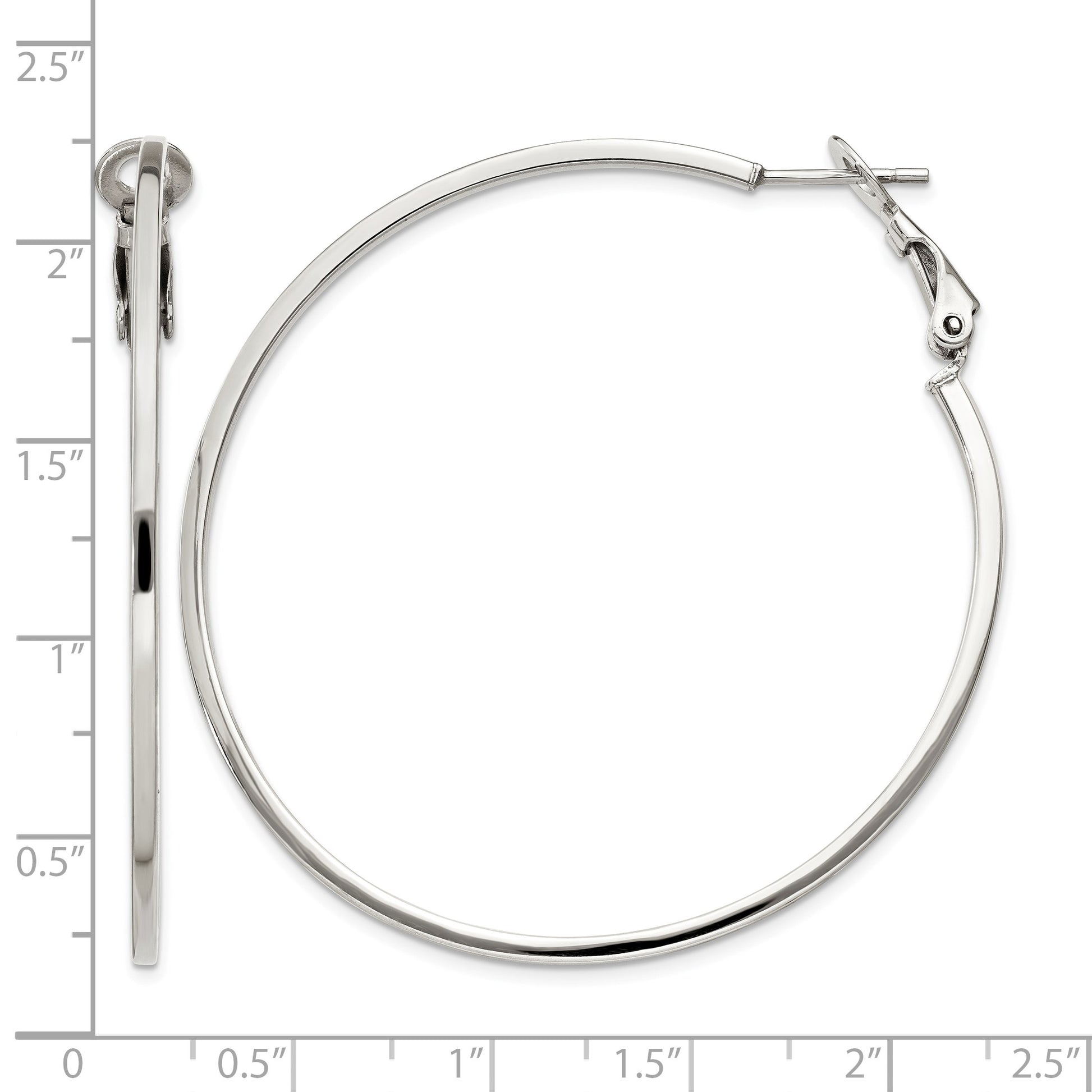 Sterling Silver RH-plated 1.5x50mm Omega Back Round Hoop Earrings