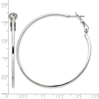 Sterling Silver RH-plated 1.5x50mm Omega Back Round Hoop Earrings