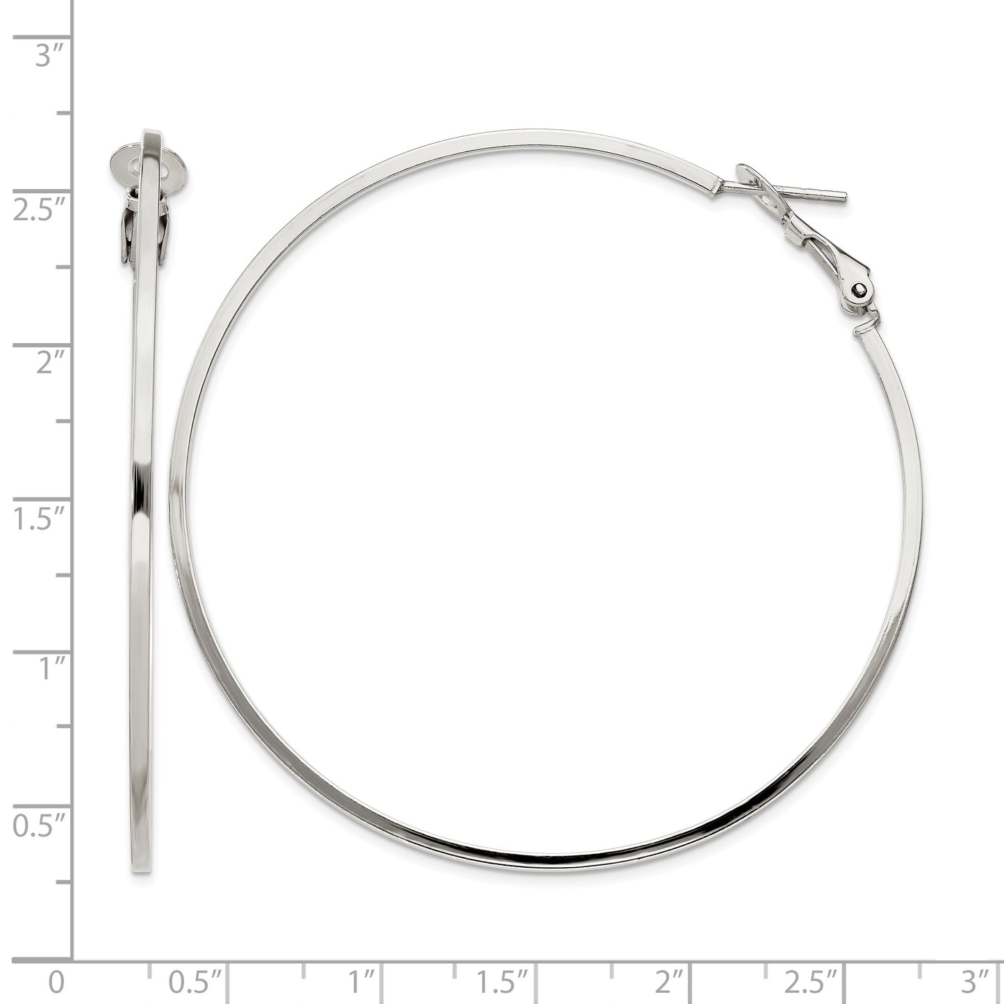 Sterling Silver RH-plated 1.5x60mm Omega Back Round Hoop Earrings