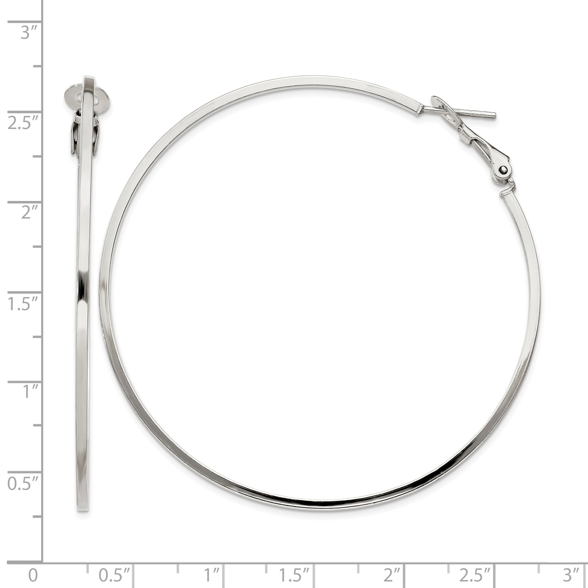 Sterling Silver RH-plated 1.5x60mm Omega Back Round Hoop Earrings