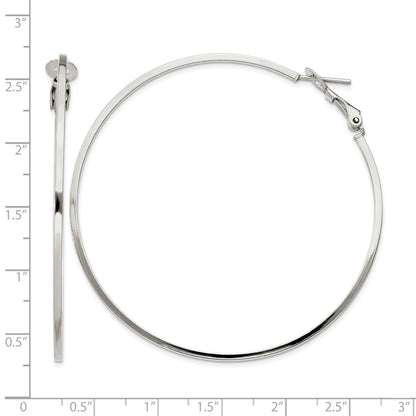 Sterling Silver RH-plated 1.5x60mm Omega Back Round Hoop Earrings