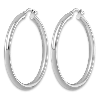 Sterling Silver Rhodium-plated 3mm Round Hoop Earrings