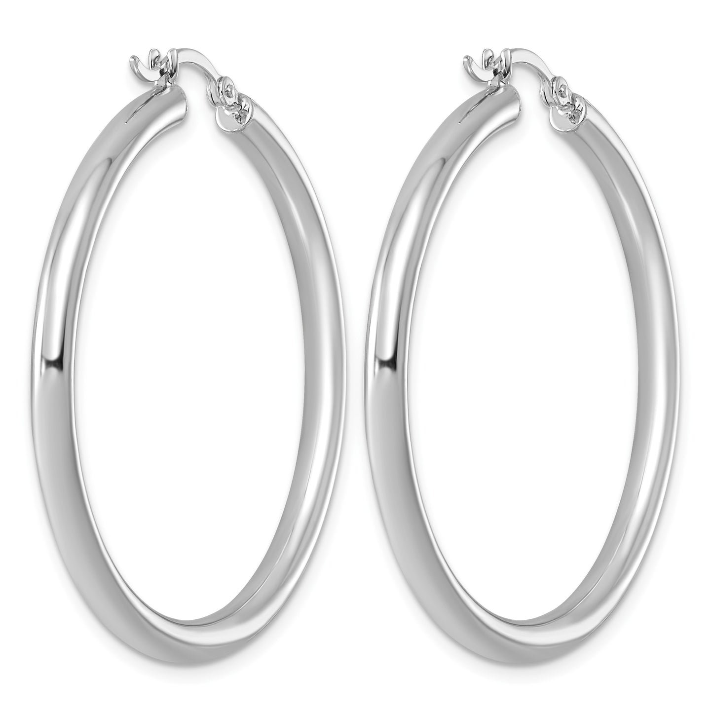 Sterling Silver Rhodium-plated 3mm Round Hoop Earrings