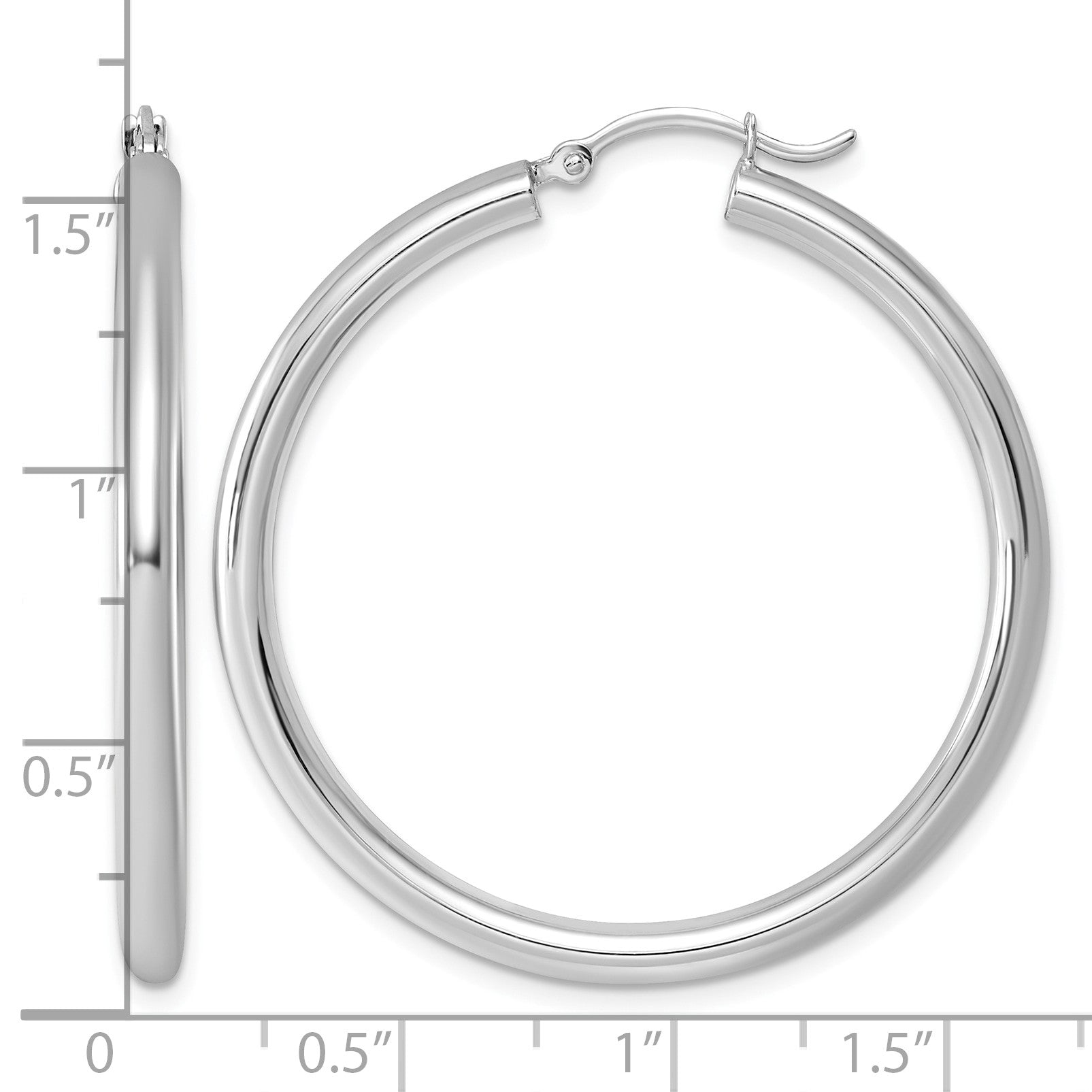 Sterling Silver Rhodium-plated 3mm Round Hoop Earrings
