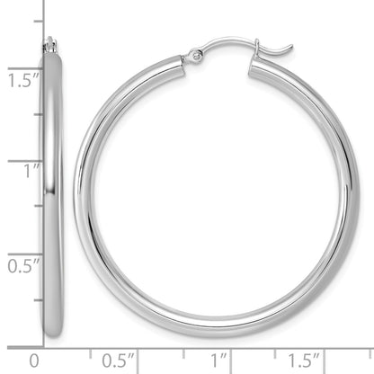 Sterling Silver Rhodium-plated 3mm Round Hoop Earrings