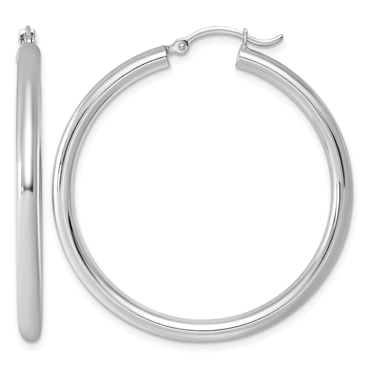 Sterling Silver Rhodium-plated 3mm Round Hoop Earrings