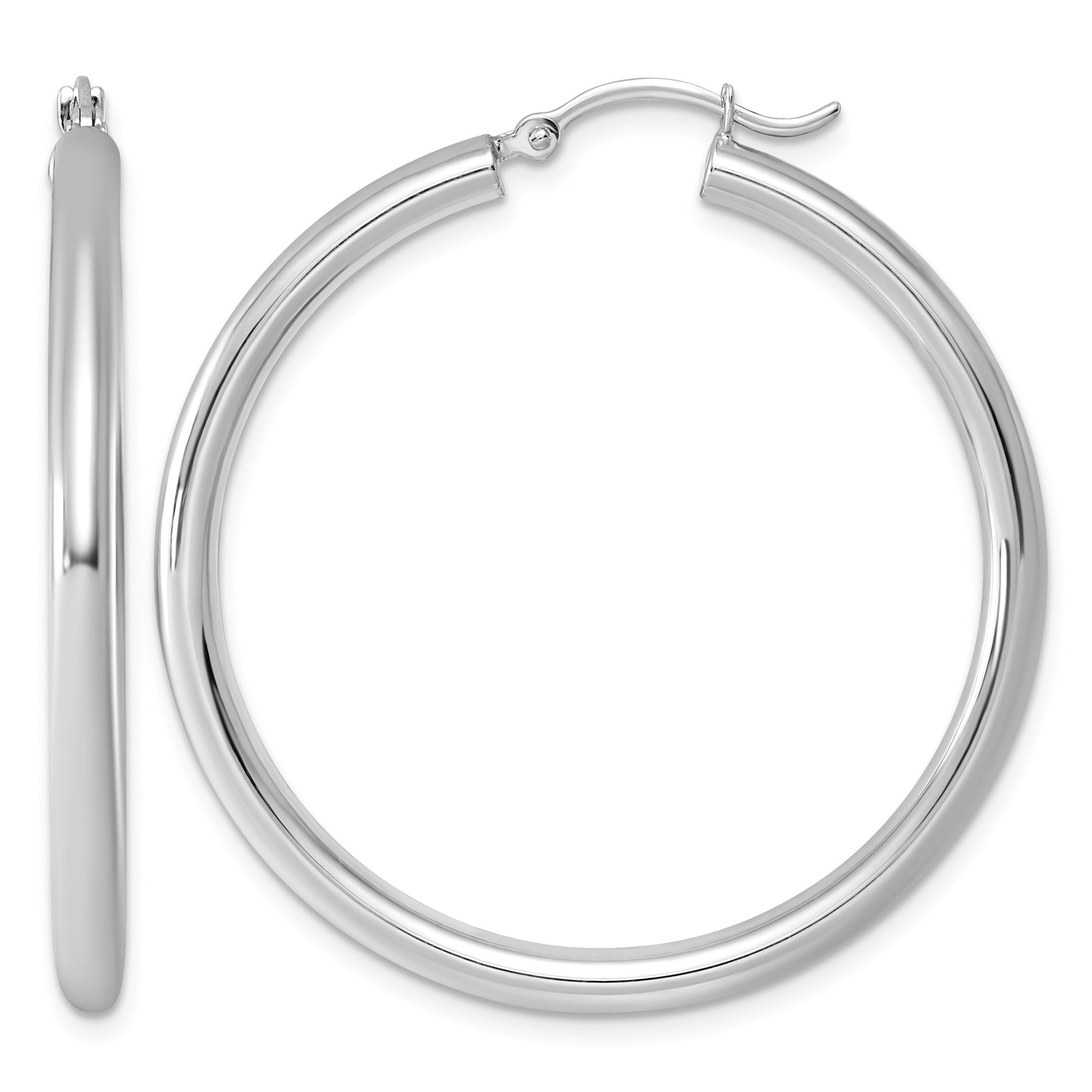 Sterling Silver Rhodium-plated 3mm Round Hoop Earrings