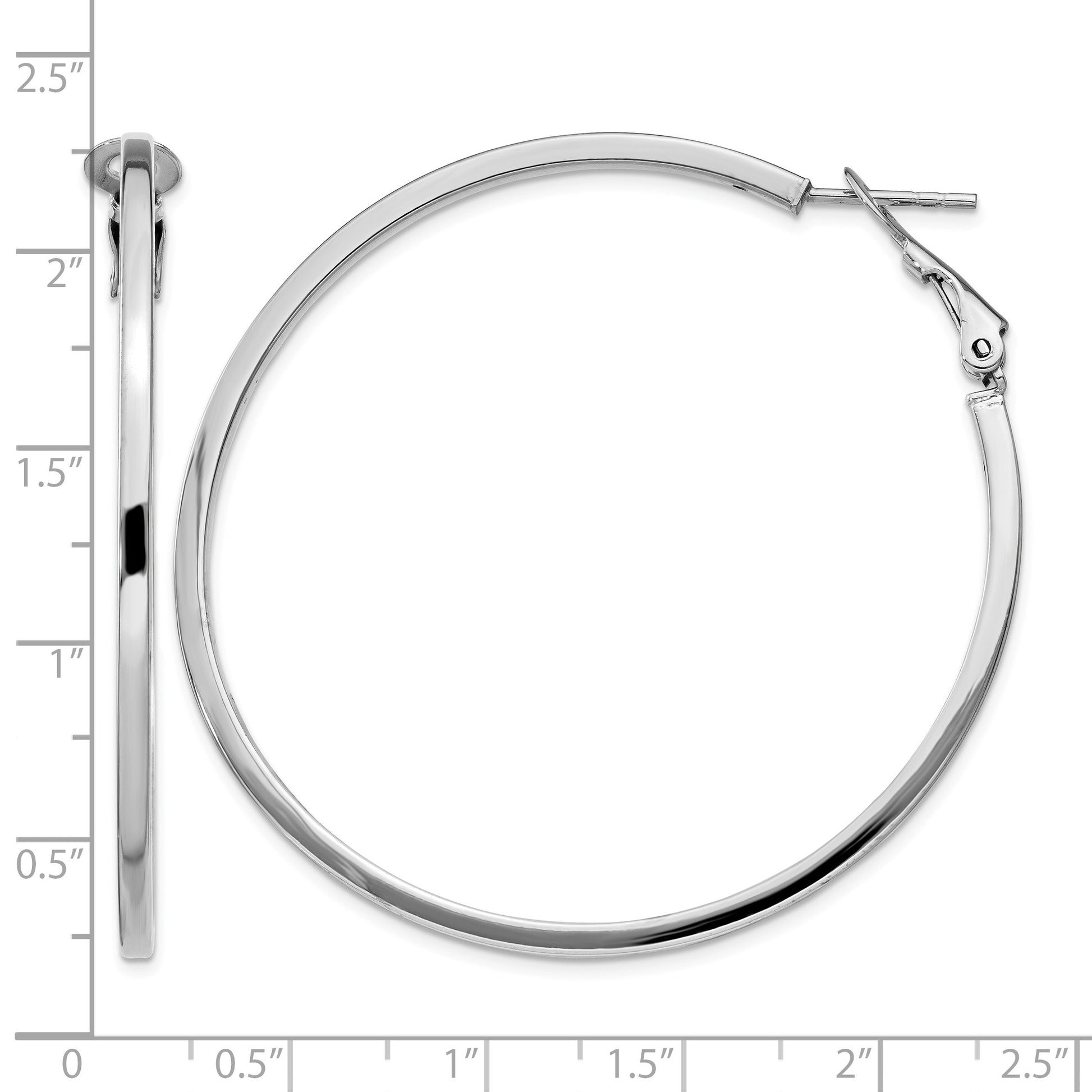 Sterling Silver RH-plated 2x50mm Omega Back Round Hoop Earrings