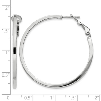 Sterling Silver RH-plated 2x40mm Omega Back Round Hoop Earrings