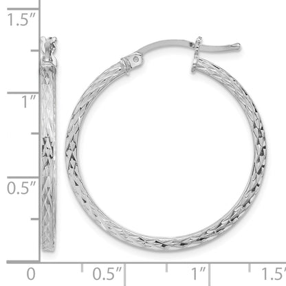 Sterling Silver Rhodium-plated Diamond-cut 2x30mm Square Tube Hoop Earrings