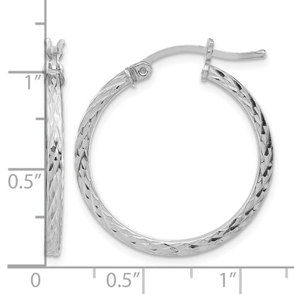 Sterling Silver Rhodium-plated Diamond-cut 2x25mm Square Tube Hoop Earrings