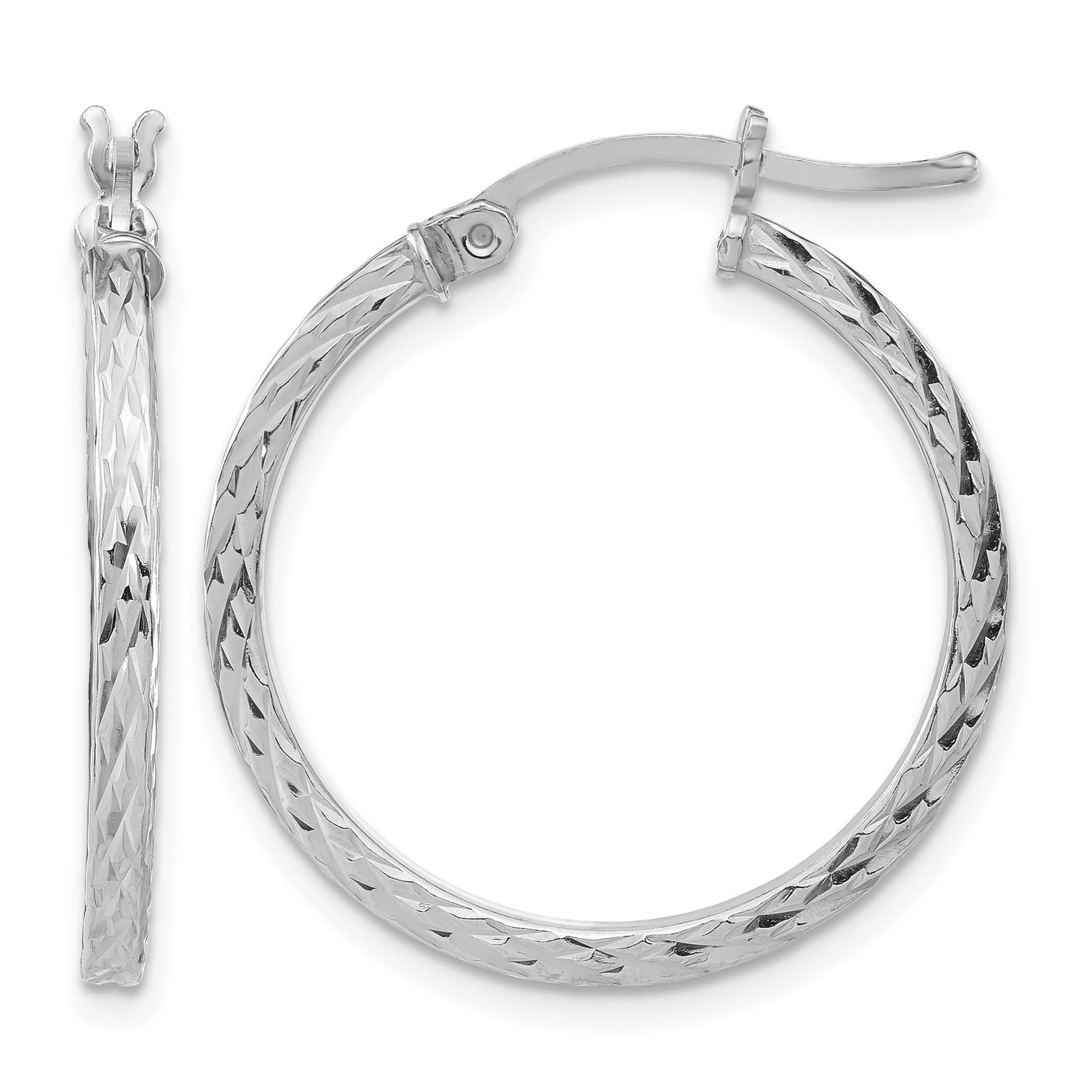 Sterling Silver Rhodium-plated Diamond-cut 2x25mm Square Tube Hoop Earrings