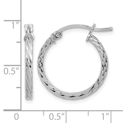Sterling Silver Rhodium-plated Diamond-cut 2x20mm Square Tube Hoop Earrings