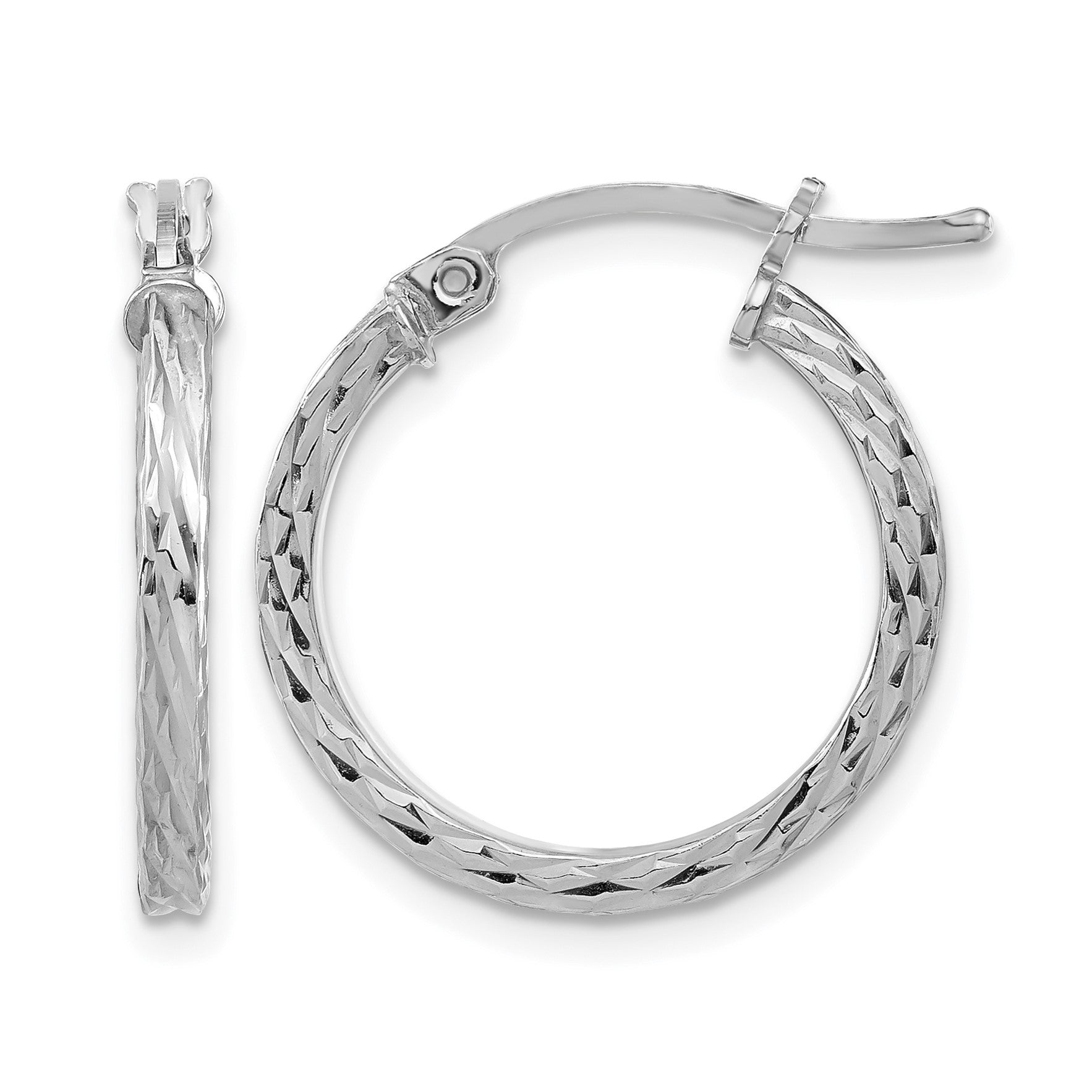 Sterling Silver Rhodium-plated Diamond-cut 2x20mm Square Tube Hoop Earrings