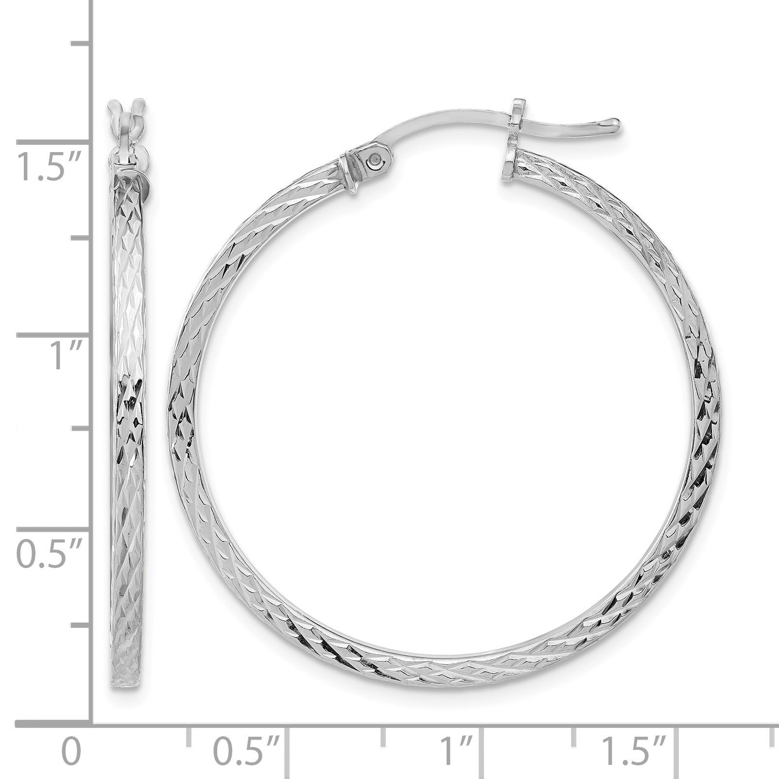 Sterling Silver Rhodium-plated Diamond-cut 2x35mm Square Tube Hoop Earrings