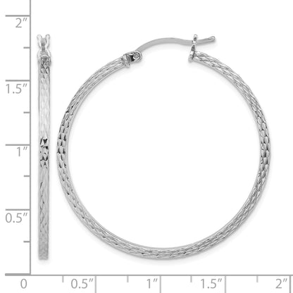 Sterling Silver Rhodium-plated Diamond-cut 2x40mm Square Tube Hoop Earrings