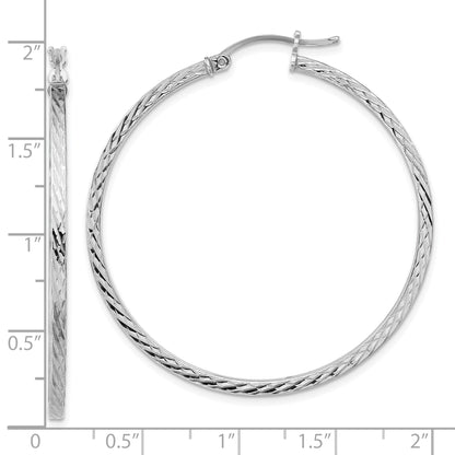 Sterling Silver Rhodium-plated Diamond-cut 2x45mm Square Tube Hoop Earrings