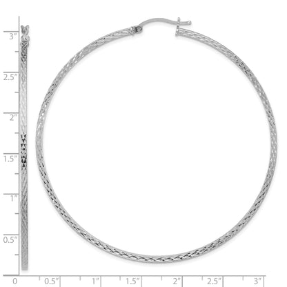 Sterling Silver Rhodium-plated Diamond-cut 2x70mm Square Tube Hoop Earrings
