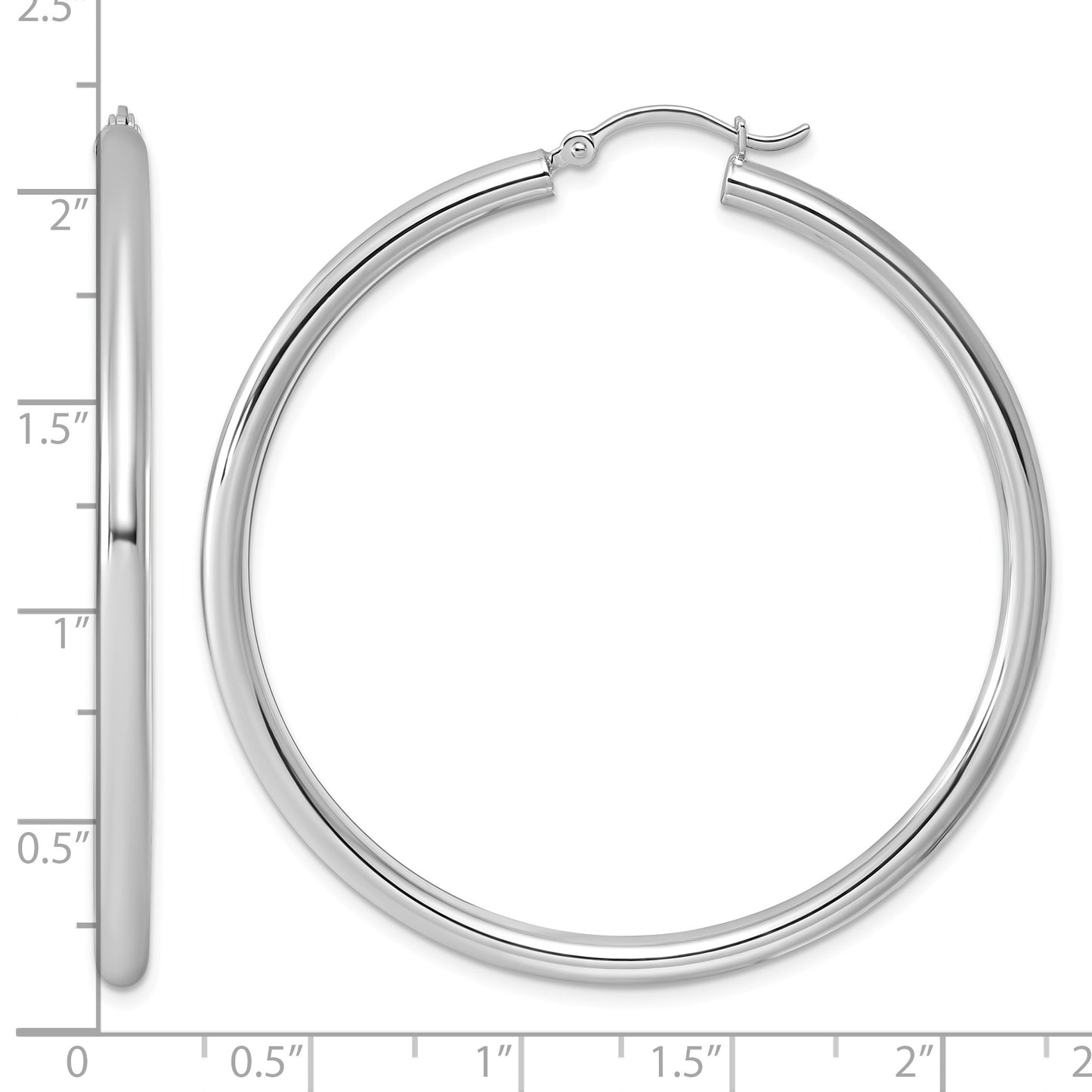 Sterling Silver Rhodium-plated 3mm Round Hoop Earrings