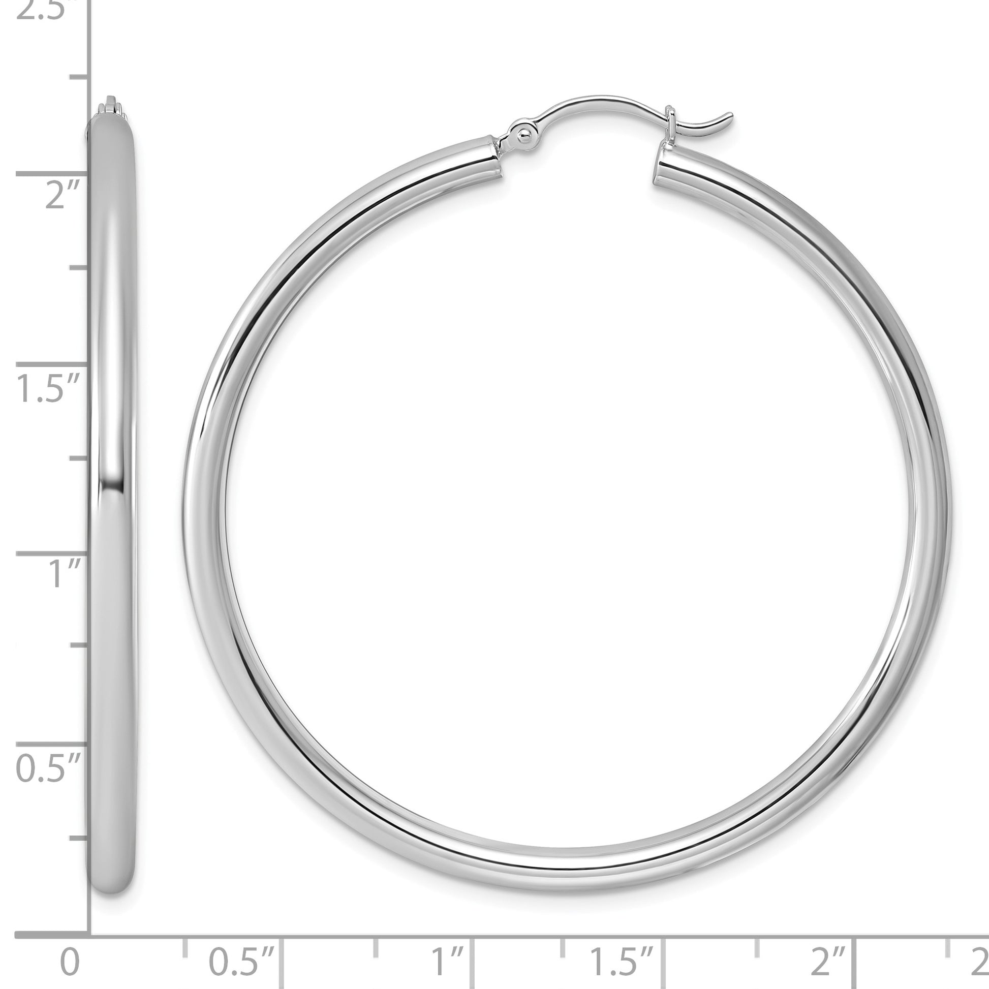 Sterling Silver Rhodium-plated 3mm Round Hoop Earrings